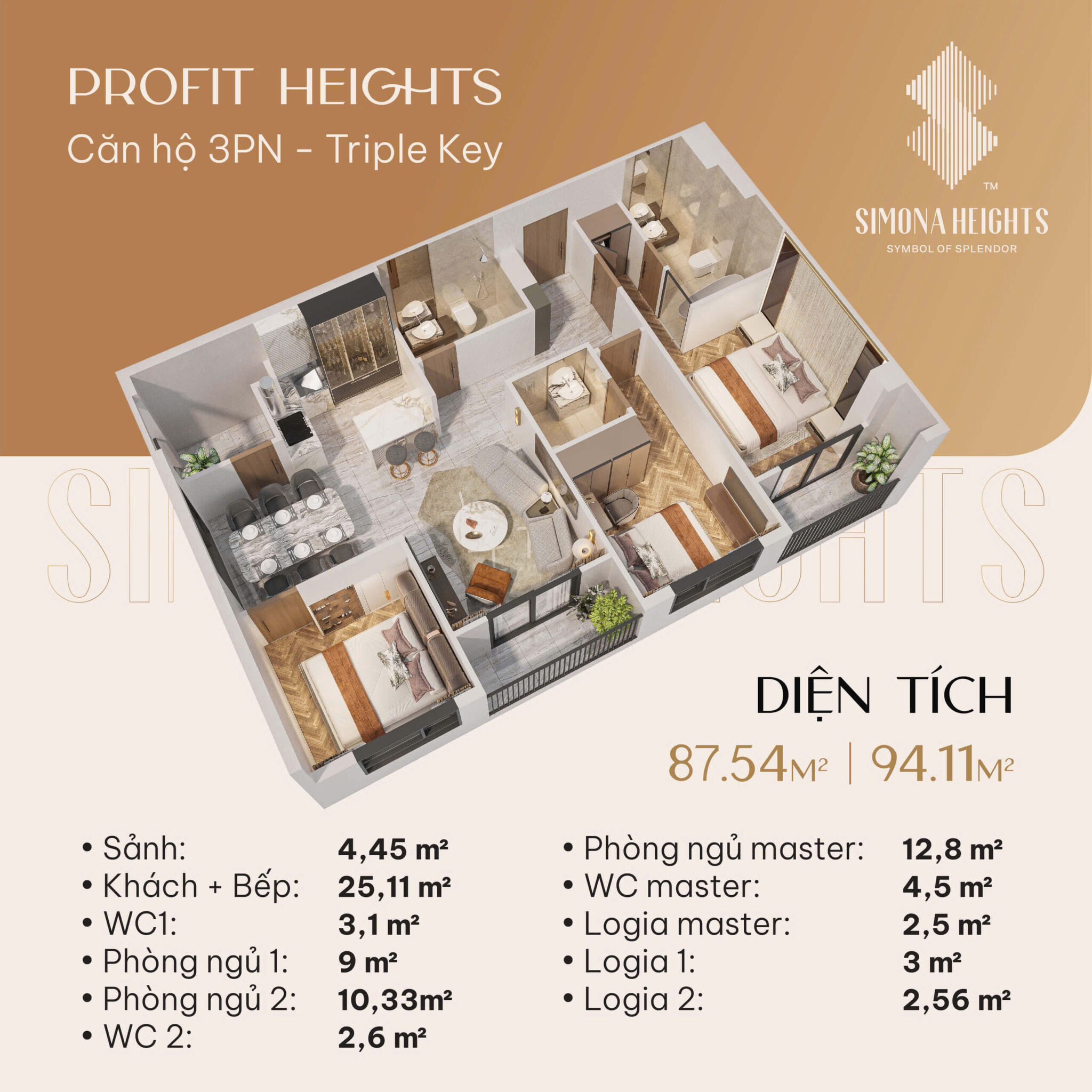 Thiết kế căn hộ Triple Key Simona Heights