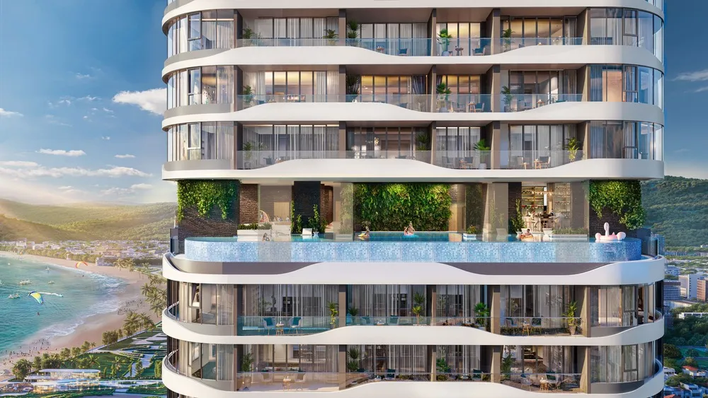 Thiết kế kiến trúc Q'Terra Quy Nhơn hai tháp 40 tầng đường cong sóng biển GSA Studio