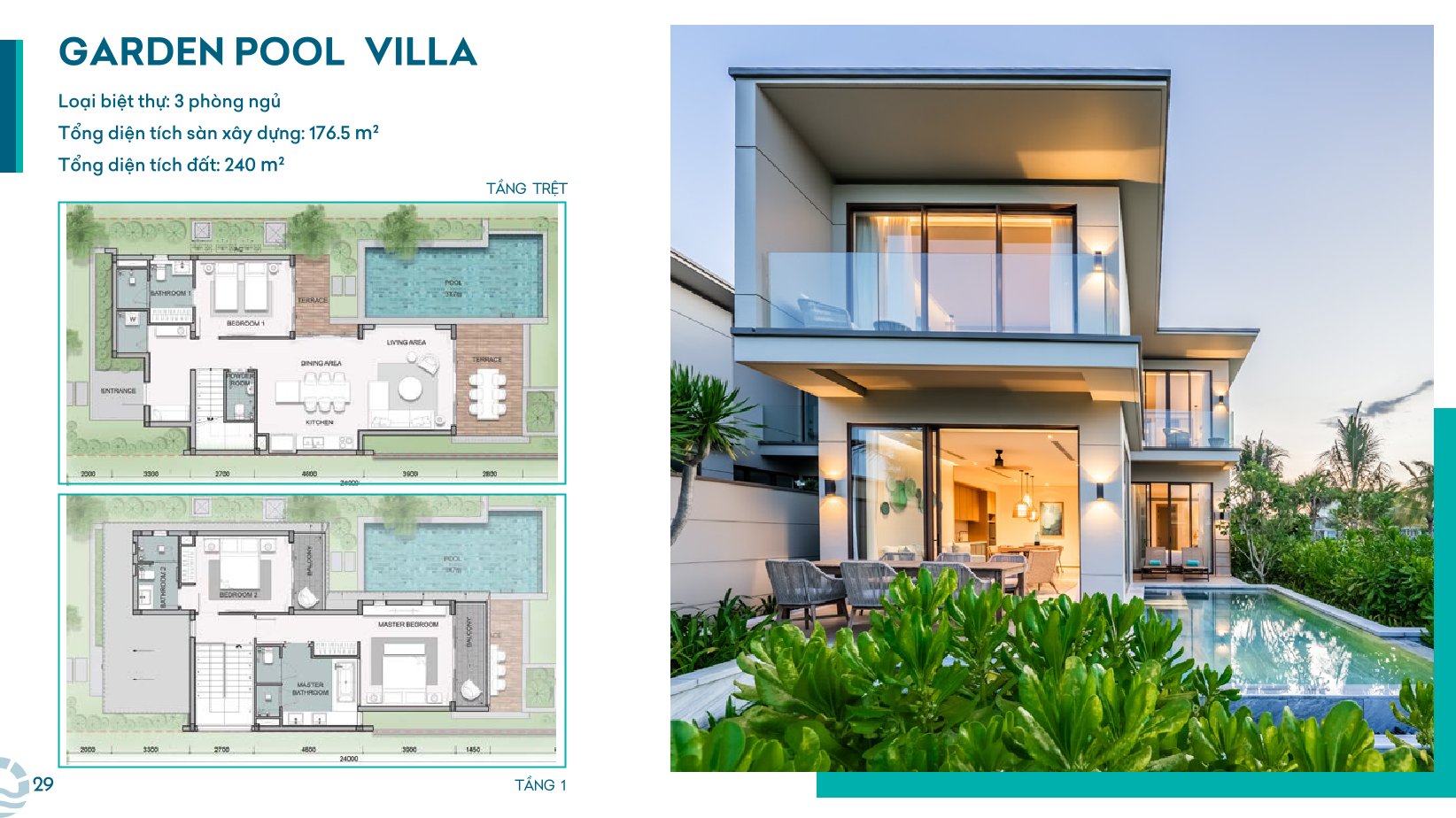 Mặt bằng Garden Pool Villa 3PN The Ocean Resort Quy Nhơn