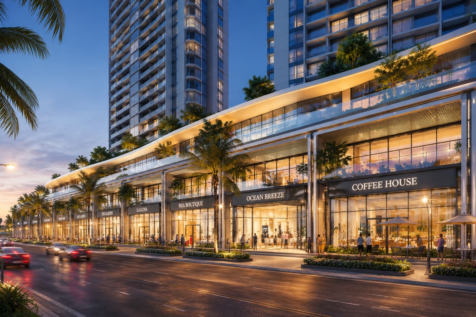 Shophouse khối đế thương mại Q'Terra Quy Nhơn — mặt tiền ngã 5 Ngô Mây, tích hợp trong tổ hợp căn hộ biển