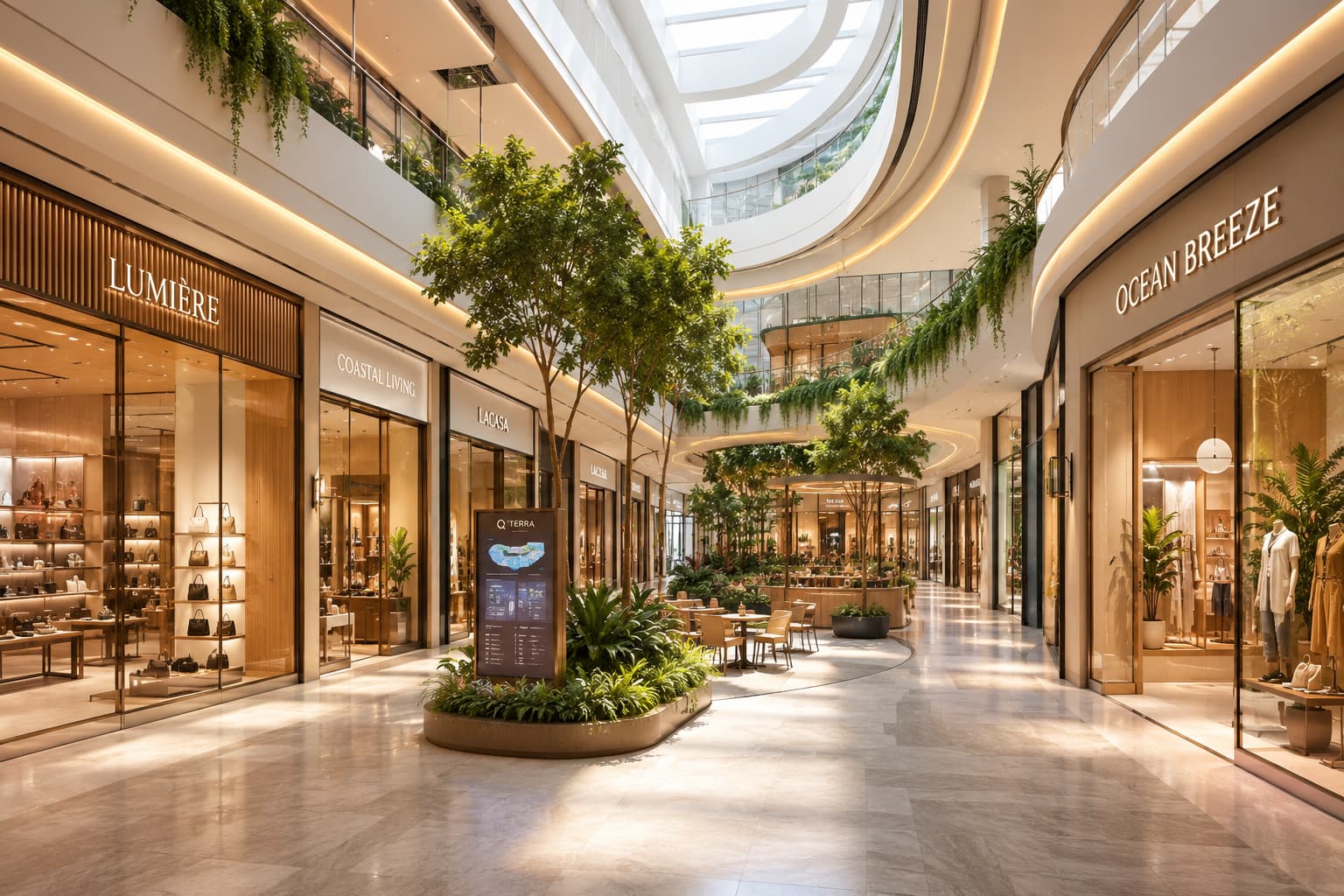 Shopping mall nội khu Q'Terra Quy Nhơn — trung tâm thương mại tích hợp trong khối đế căn hộ biển cao cấp