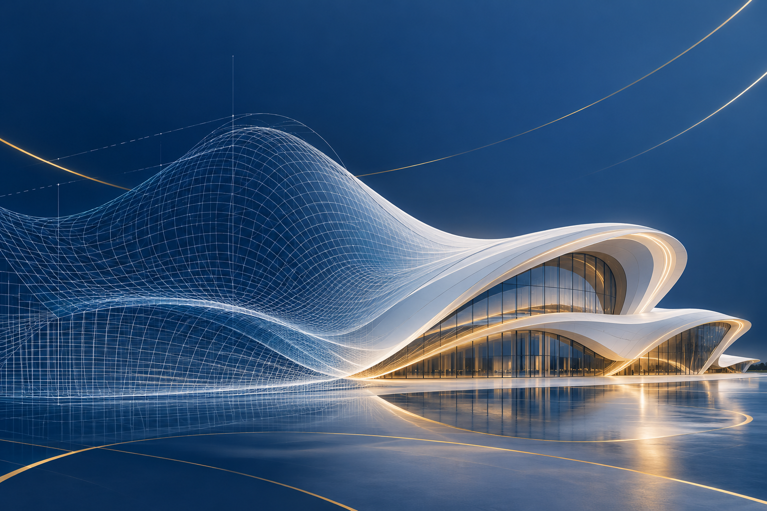 Minh hoạ parametric design — bề mặt cong sinh ra từ thuật toán và lưới tham số tính toán