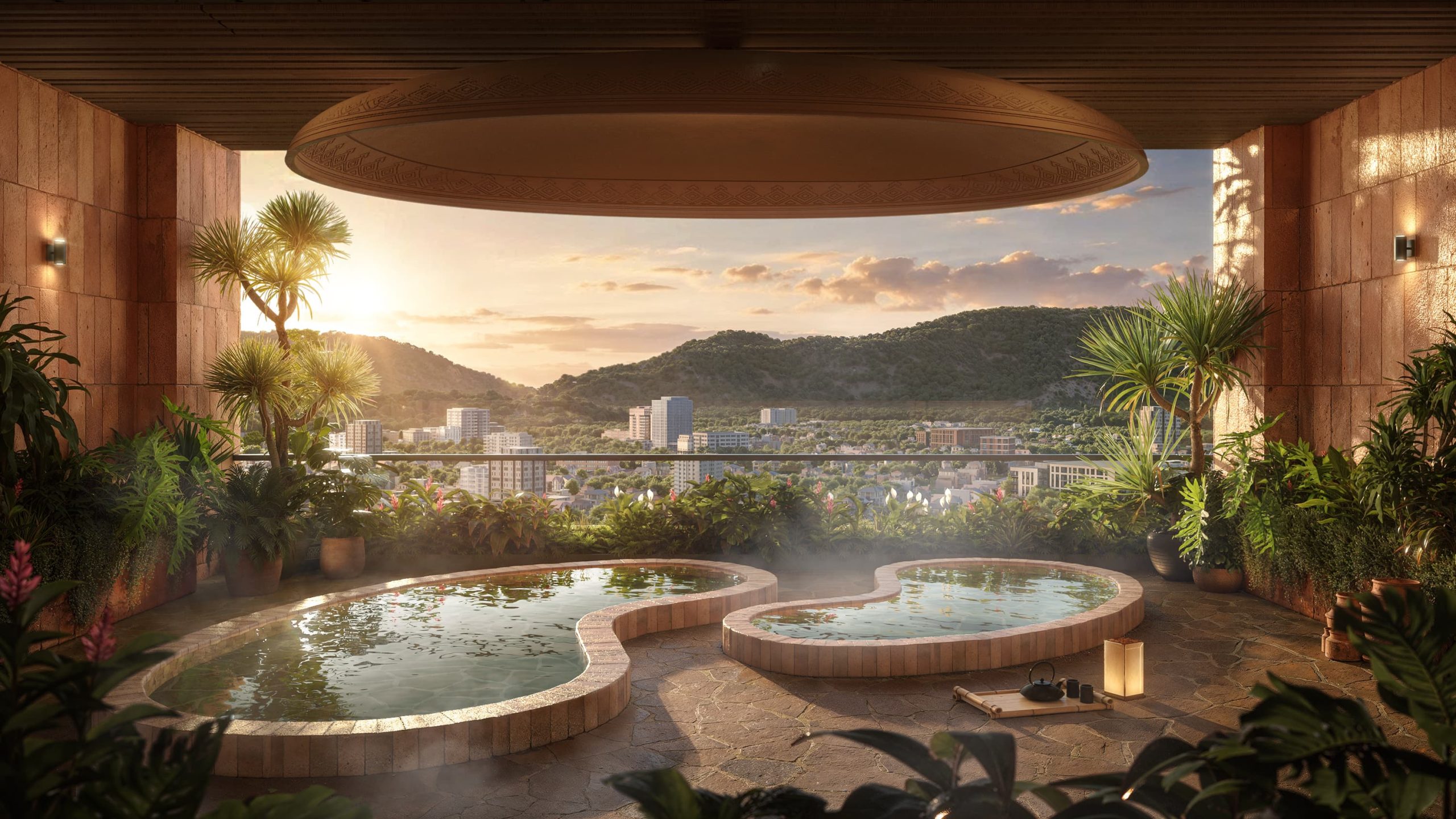 Khu ngâm nóng Onsen tầng 21 Q'Terra Quy Nhơn — wellness cho người lớn cạnh khu trẻ em
