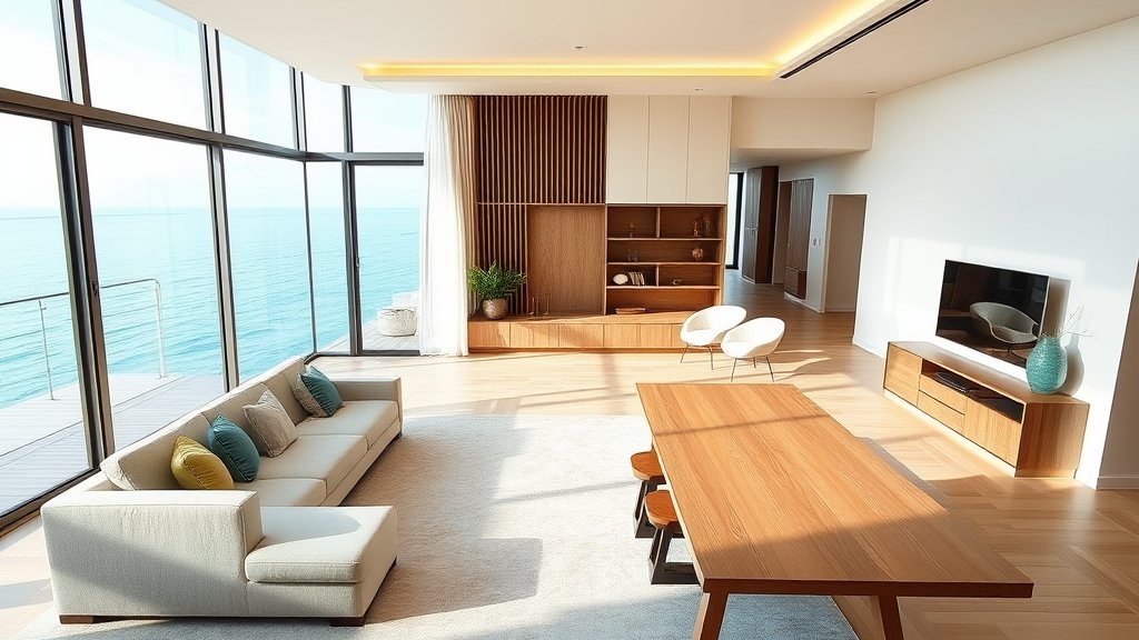 Không gian sống căn 3PN Oriva Bay Quy Nhơn với ban công hướng biển