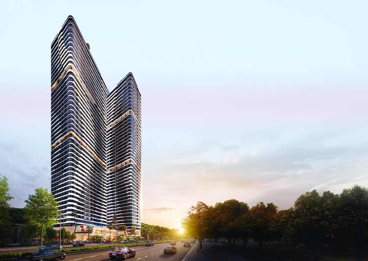 Tháp đôi Oriva Bay Quy Nhơn với kiến trúc Parametric — đường cong sóng biển trên đại lộ Tây Sơn