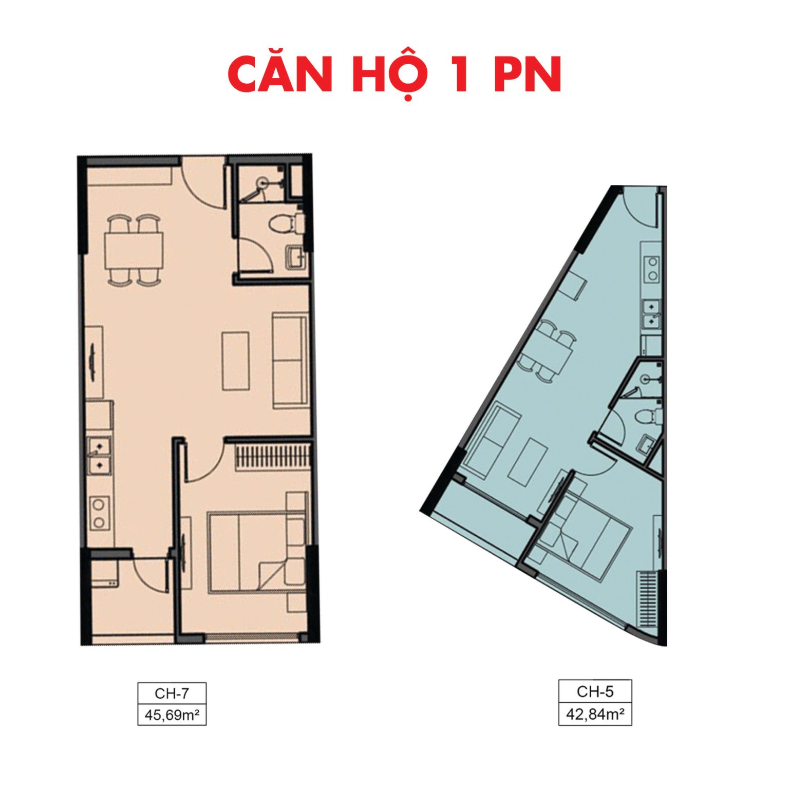 Mặt bằng căn 1PN Phú Tài Central Life