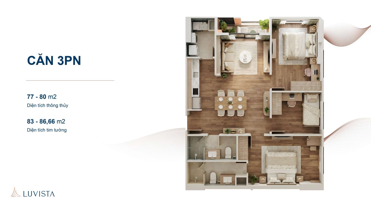 Mặt bằng căn 3PN Luvista Quy Nhơn