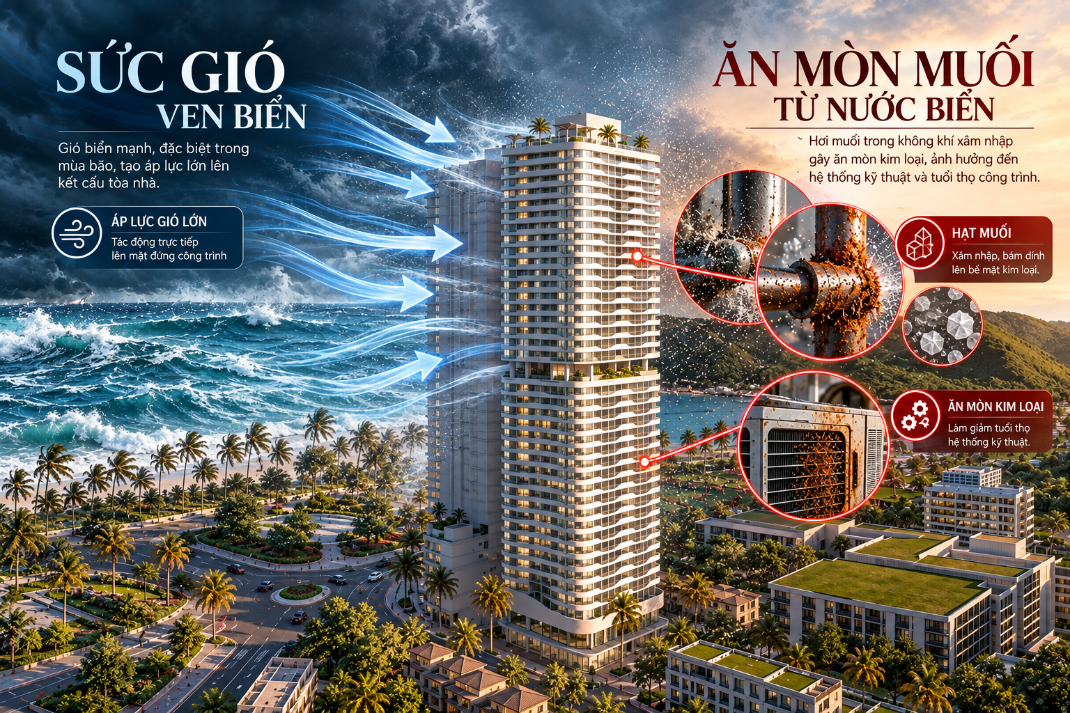 Thiết kế M&E Q'Terra Quy Nhơn — thách thức gió biển và ăn mòn muối cho tòa nhà 40 tầng ven biển
